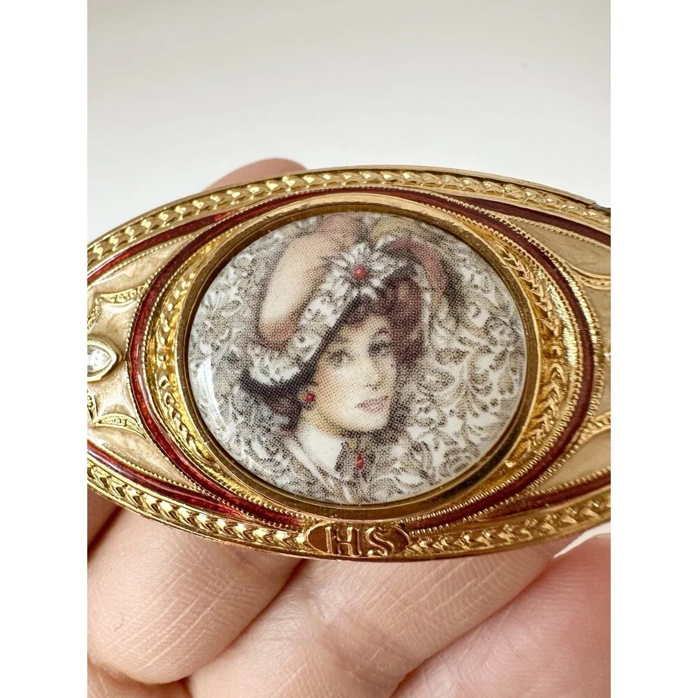 Avon President's Club Porcelain Enamel Rhinestone Lady Cameo Brooch Vintage